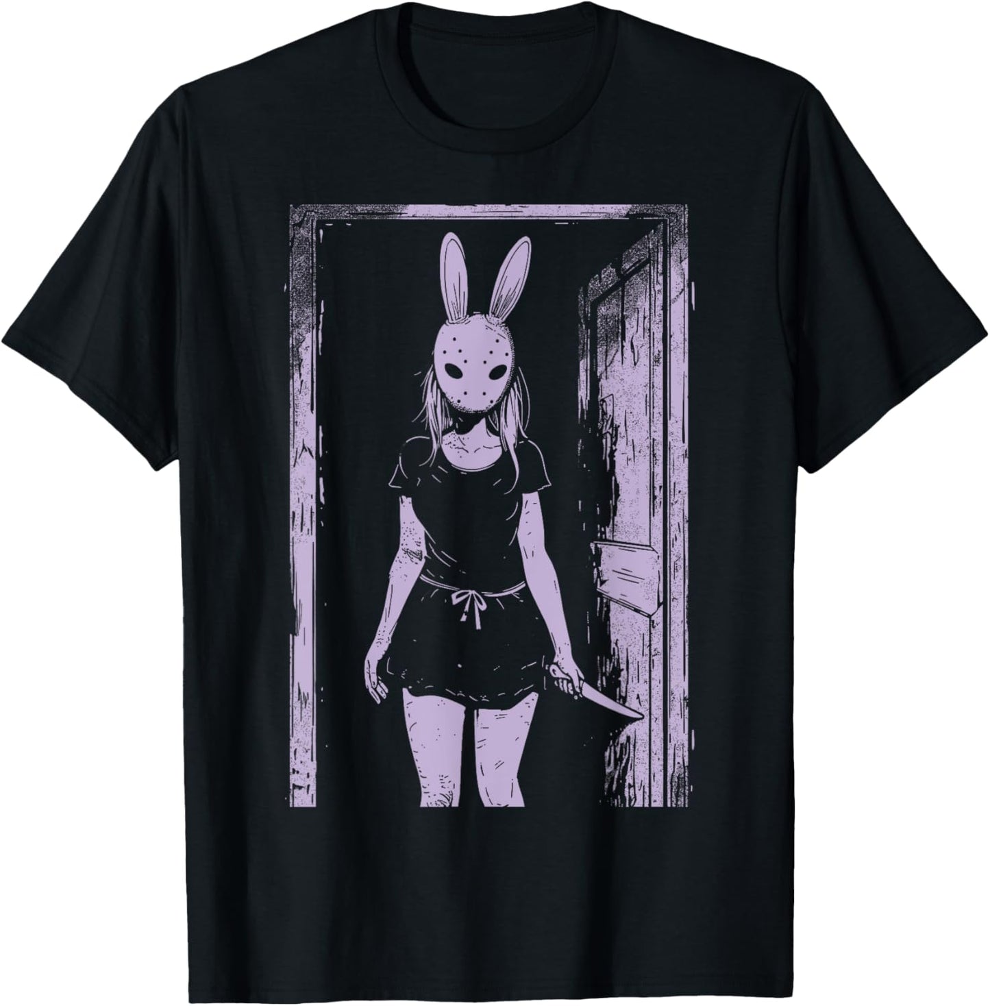 Horror Girl Bunny Mask Slasher Rabbit Pastel Goth Creepy T-Shirt - T-Shirt | Black