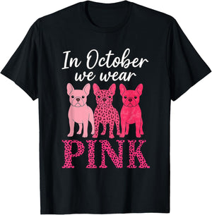 Pink Leopard Breast Cancer Awareness French Bulldog T-Shirt - T-Shirt | Black