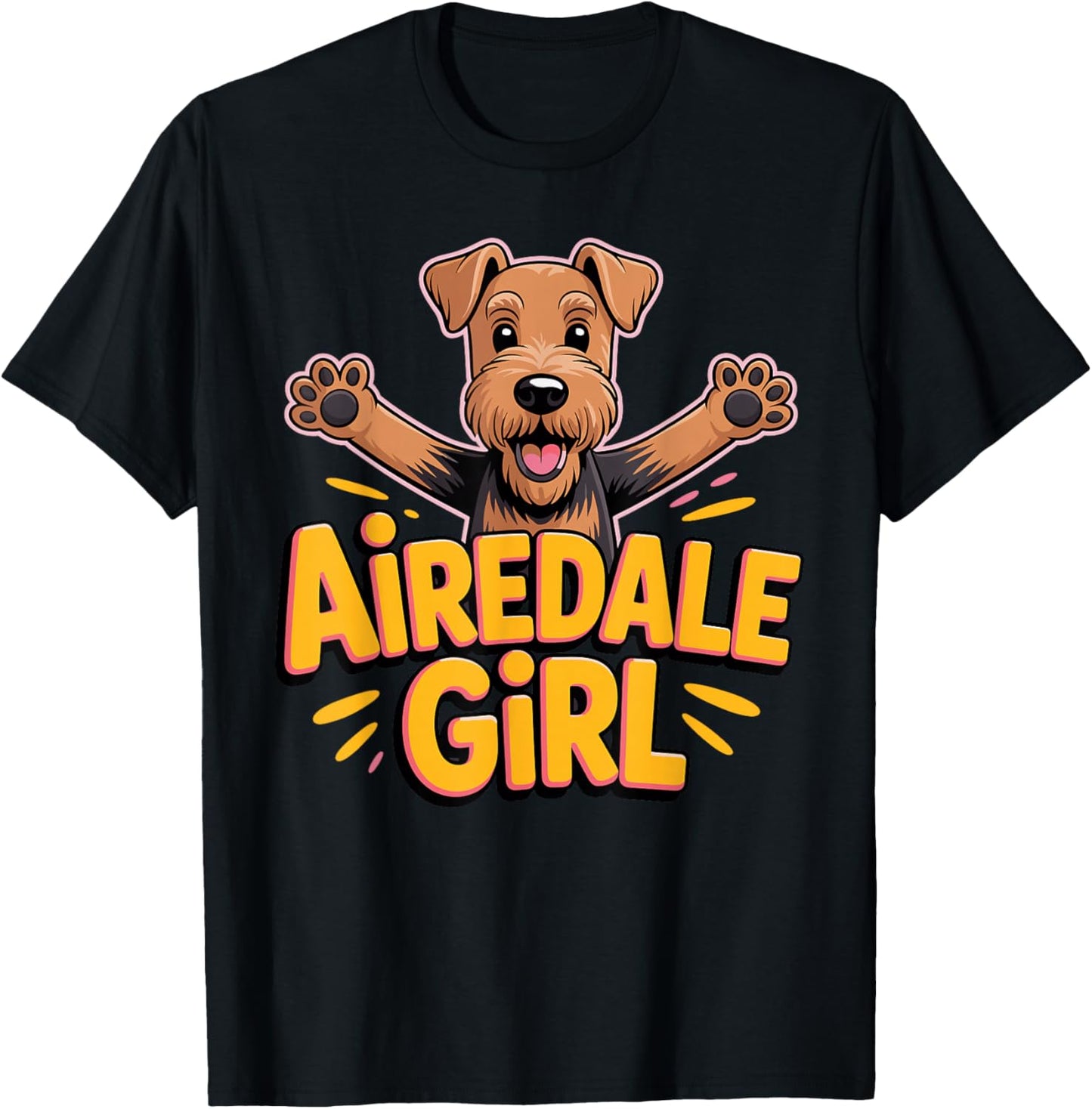Airedale Girl Cartoon Airedale Pet Dog Breed Airedale T-Shirt - T-Shirt | Black
