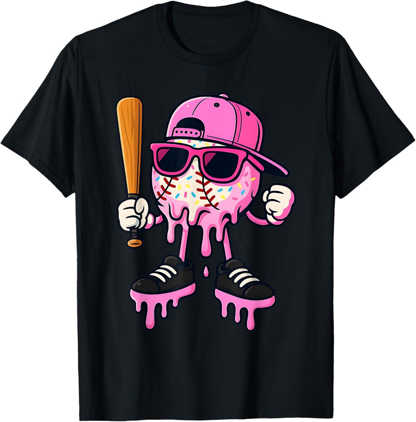 Baseball Drip Ice Cream – Pink Icecream Baseball Girls Kids T-Shirt - T-Shirt | Black
