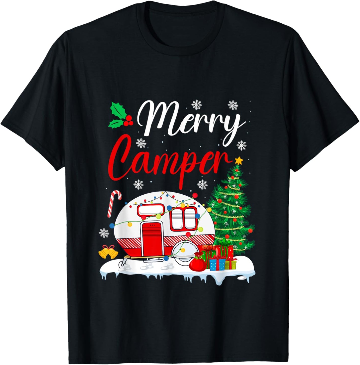 Merry Camper Christmas Camping Xmas T-Shirt - T-Shirt | Black