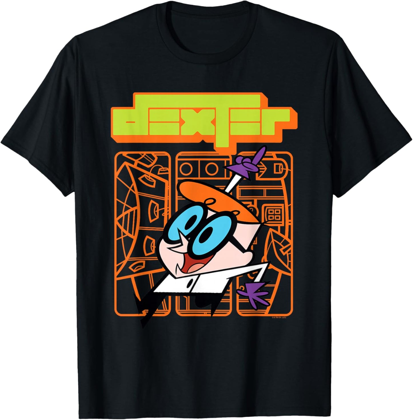 Dexter's Laboratory Modern Lab Equipment Outlines Cartoon T-Shirt - T-Shirt | Black