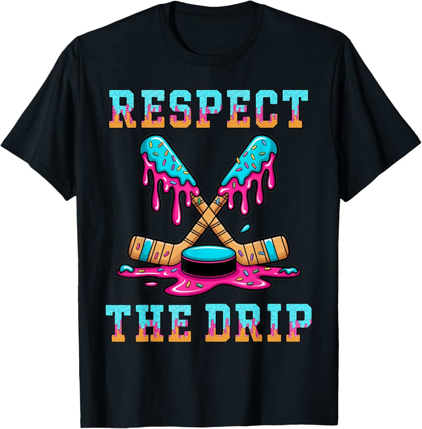 Hockey Shirts for Boys 8-12 Ice Cream Drip Stuff Gifts Kids T-Shirt - T-Shirt | Black