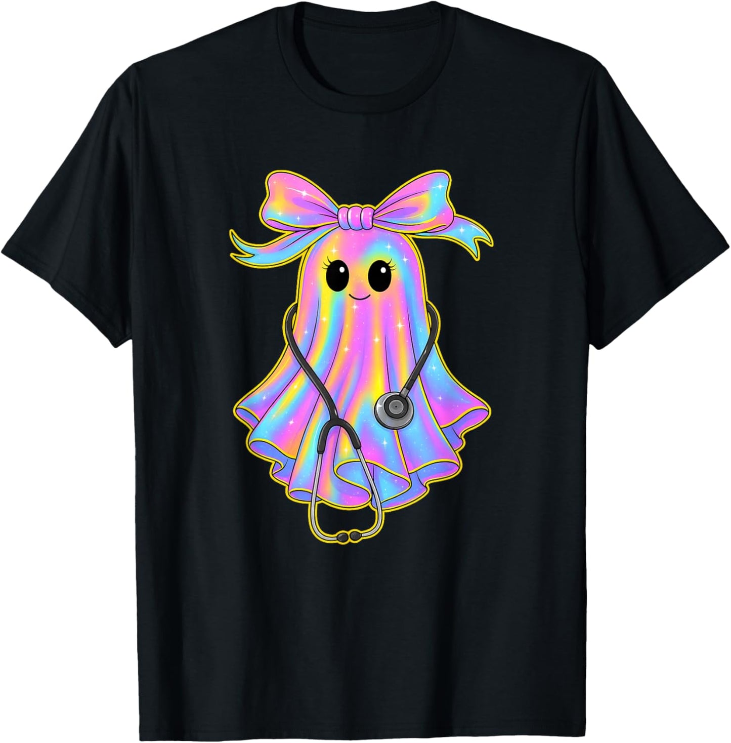 Fun Halloween Ghost for Nurses Medical Staff Coquette Bow T-Shirt - T-Shirt | Black