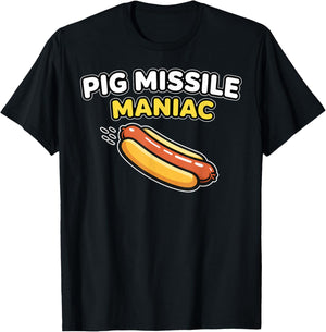 Pig Missile Maniac Funny Hot Dog BBQ Humor Design T-Shirt - T-Shirt | Black