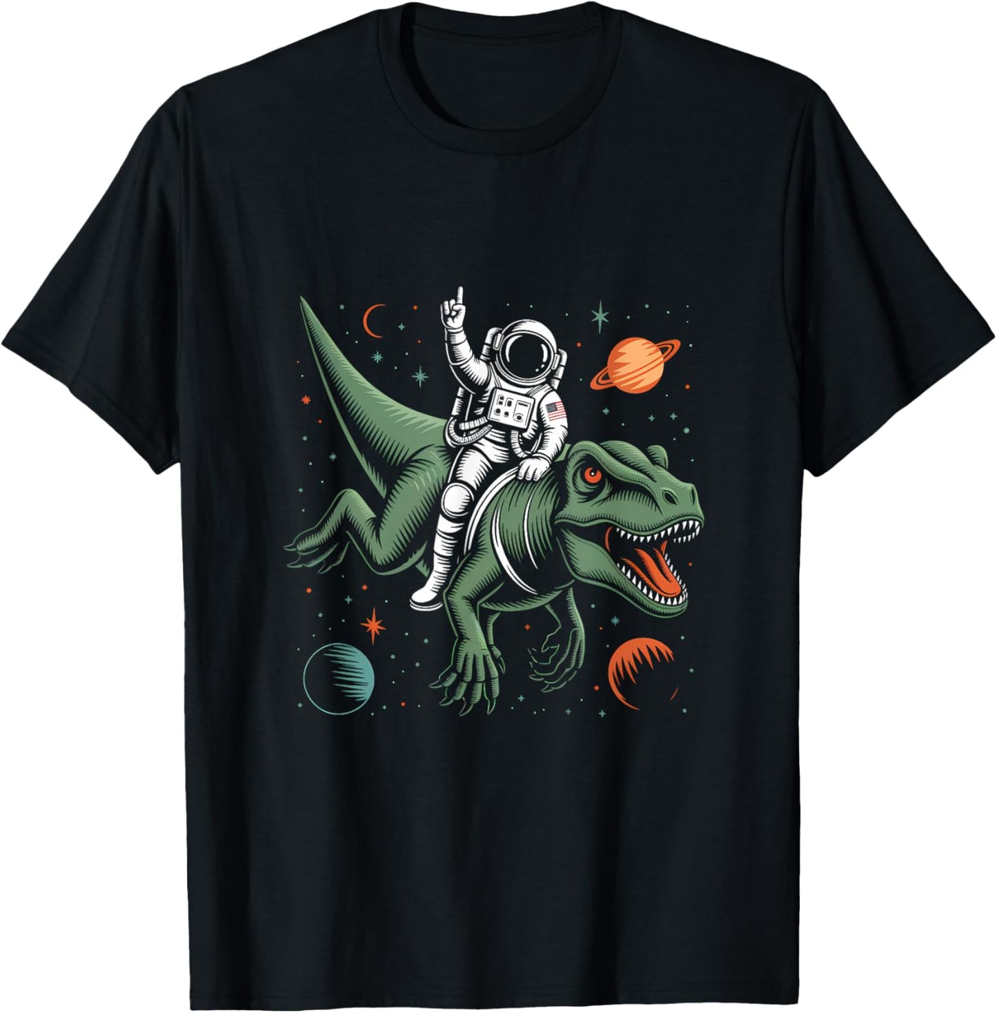 Astronaut On Dino Trex Space Rocker Boys Kids Toddler T-Shirt - T-Shirt | Black