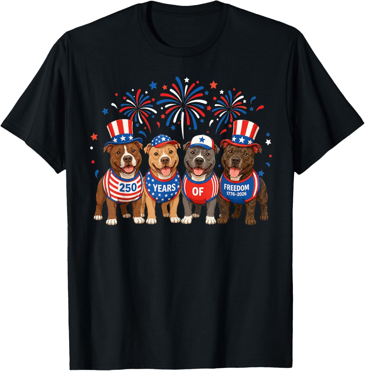 Pitbull Dog 250 Years American 1776 2026 4th July T-Shirt - T-Shirt | Black