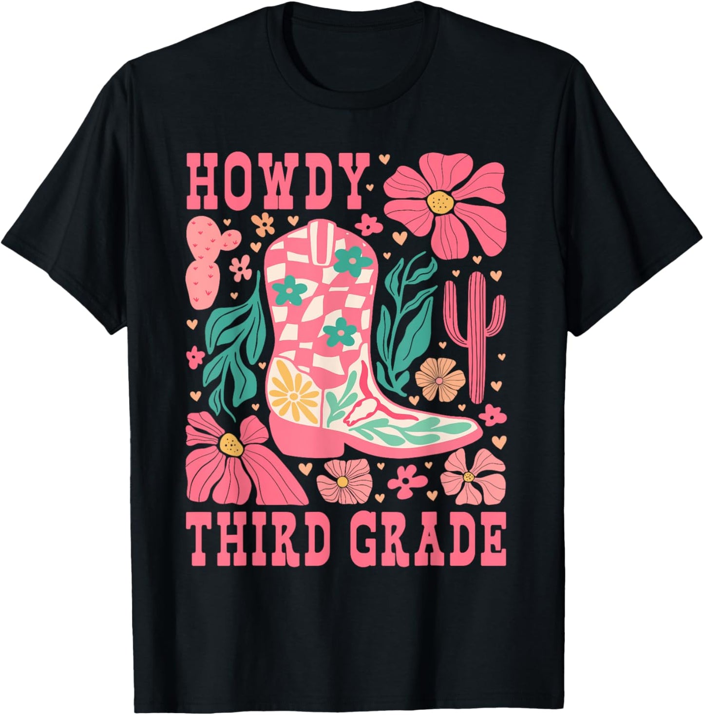 Howdy Third Grade Western 3rd Grade Teachers Cowboy Cowgirls T-Shirt - T-Shirt | Black