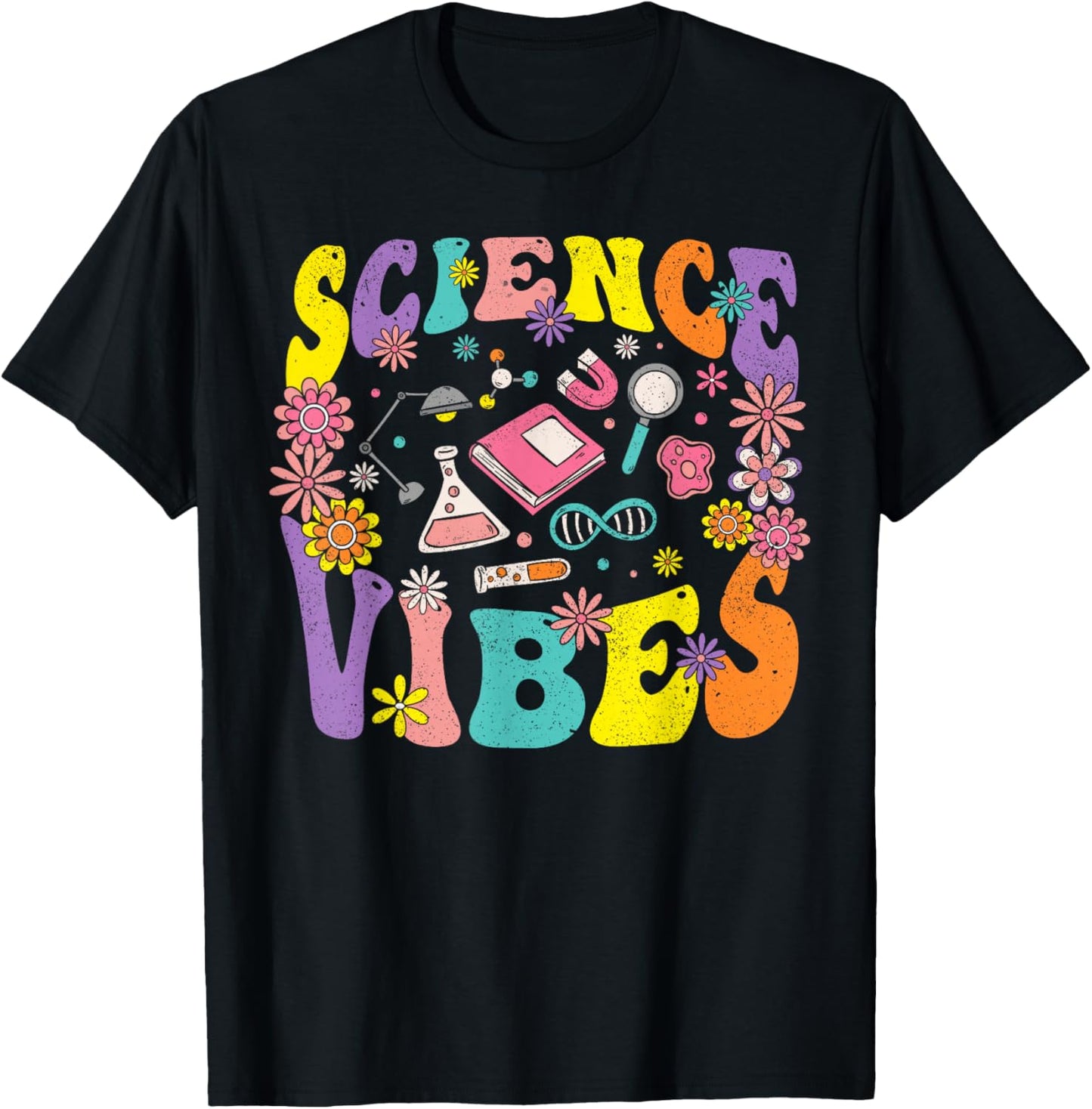 Science Vibes Retro 1st Day of Back To School Groovy Teacher T-Shirt - T-Shirt | Black