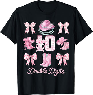10th Birthday Girl Cowgirl Coquette Bow Rodeo Western Bday T-Shirt - T-Shirt | Black