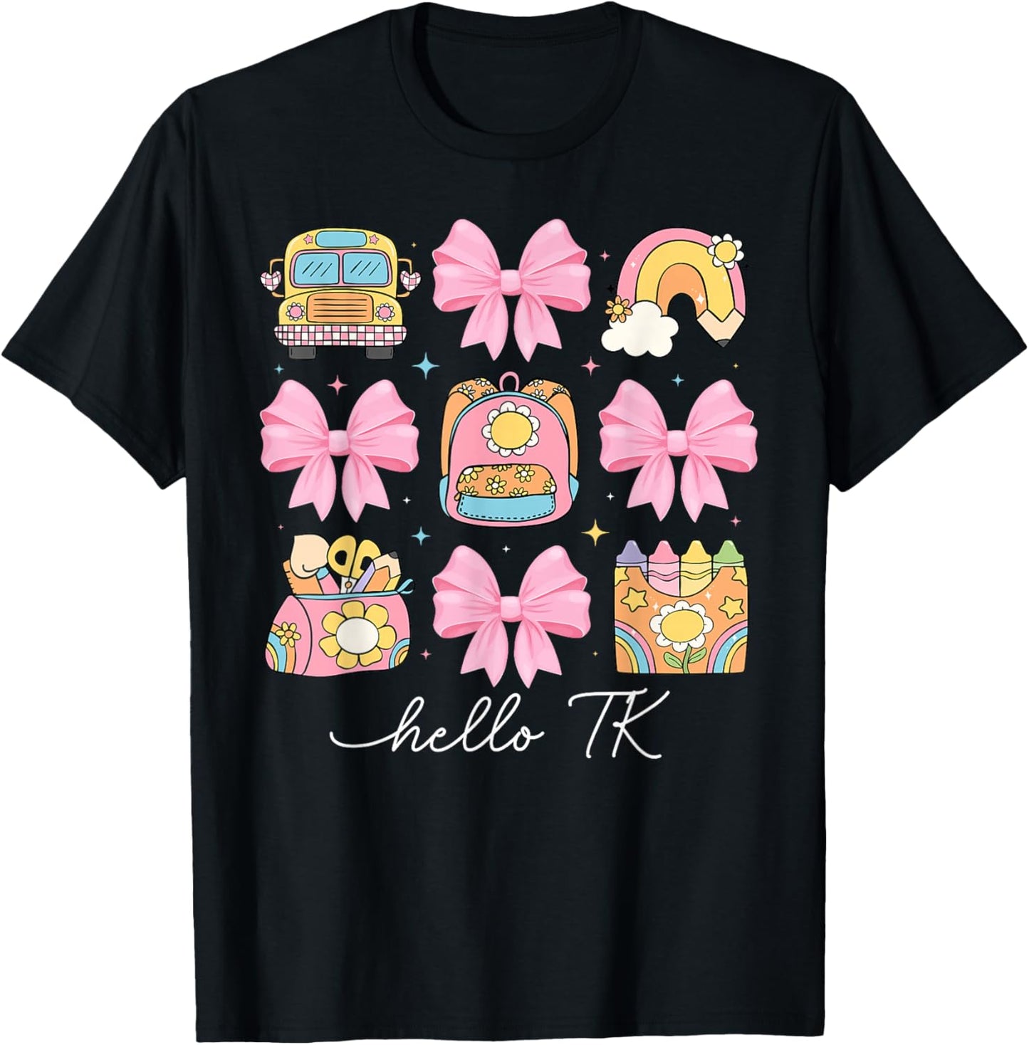 Hello TK Student Coquette Transitional Kindergarten Teacher T-Shirt - T-Shirt | Black