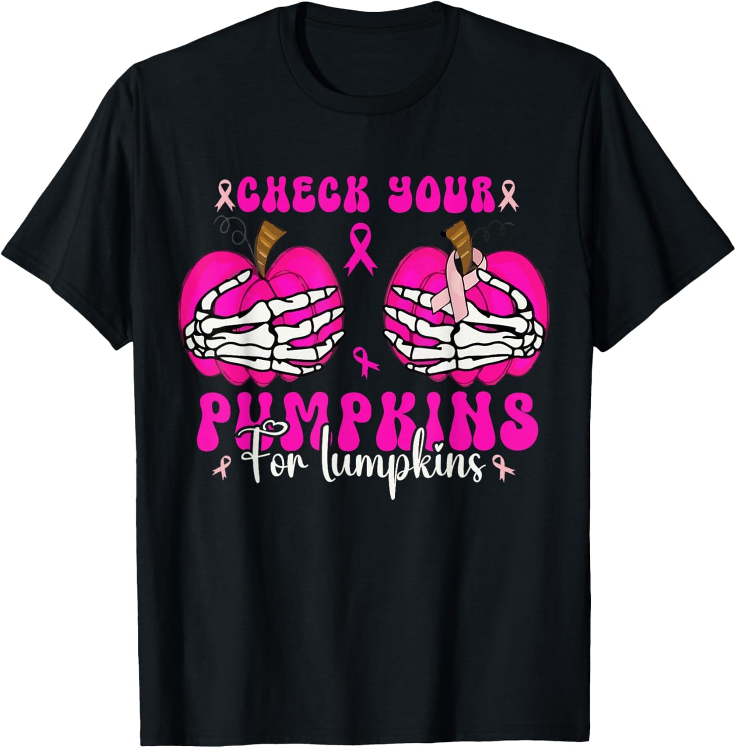 Check Your Pumpkins Breast Cancer Awareness Halloween Women T-Shirt - T-Shirt | Black