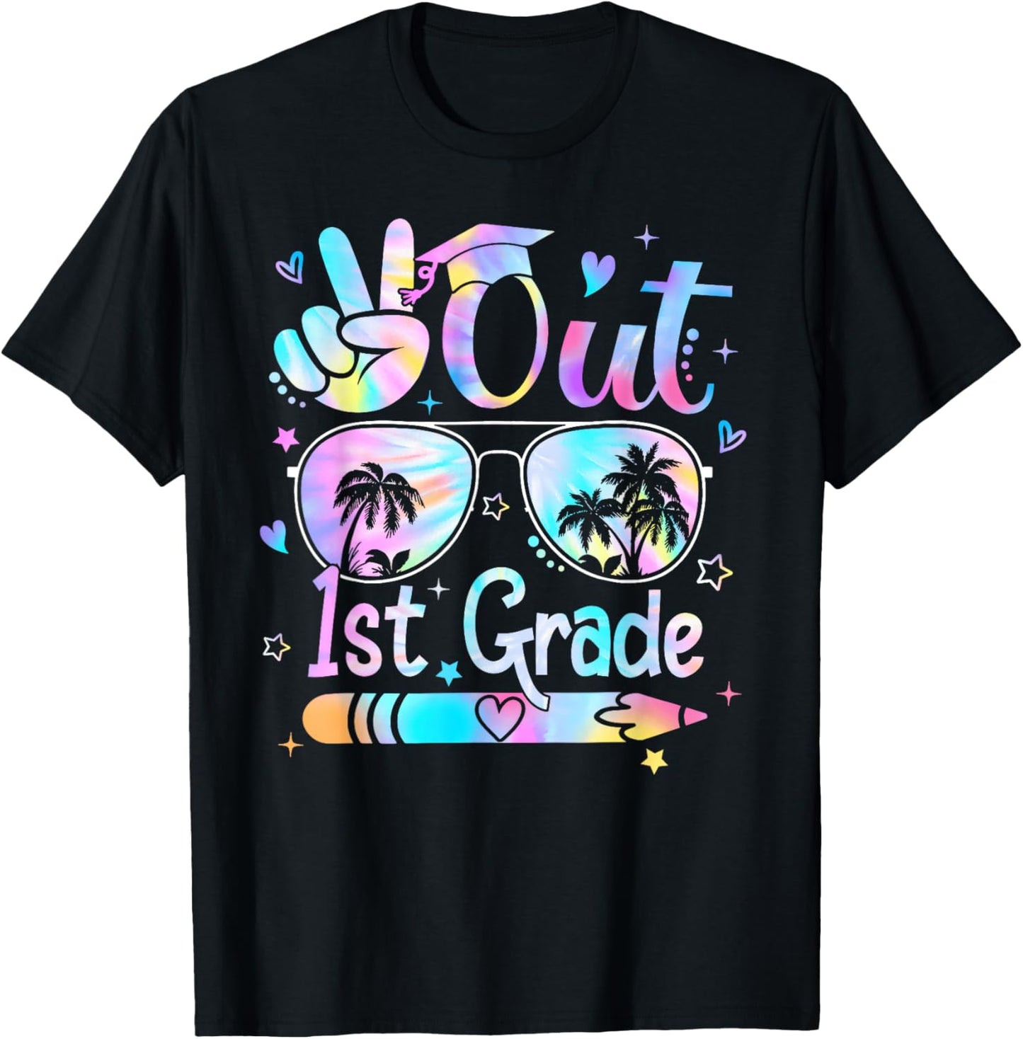 Peace Out First Grade Cute Tie Dye Last Day Of 1st Grade T-Shirt - T-Shirt | Black