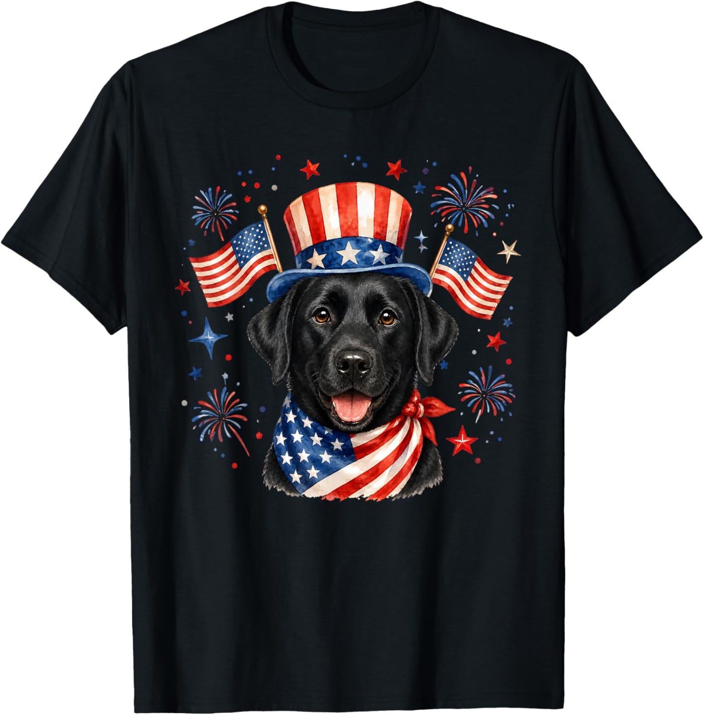 Patriotic Black Labrador Dog 4th of July American Flag T-Shirt - T-Shirt | Black