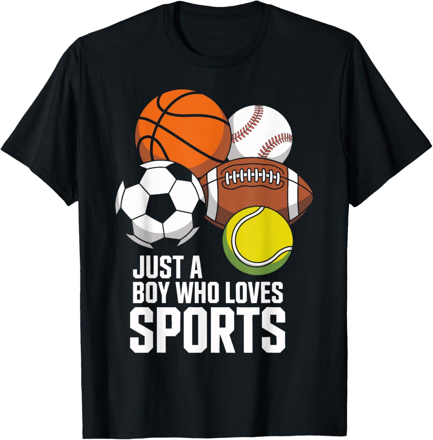Sports Fan Just A Boy Who Loves Sports Football Kids T-Shirt - T-Shirt | Black