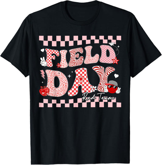 Field Day Red Team Smile Face Retro Men Women Kids T-Shirt - T-Shirt | Black