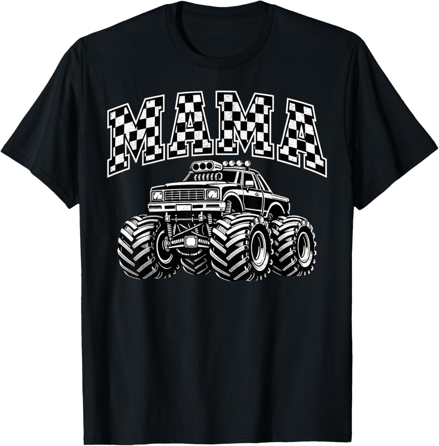 Retro Mama Monster Truck Birthday Matching Mom Monster Truck T-Shirt - T-Shirt | Black