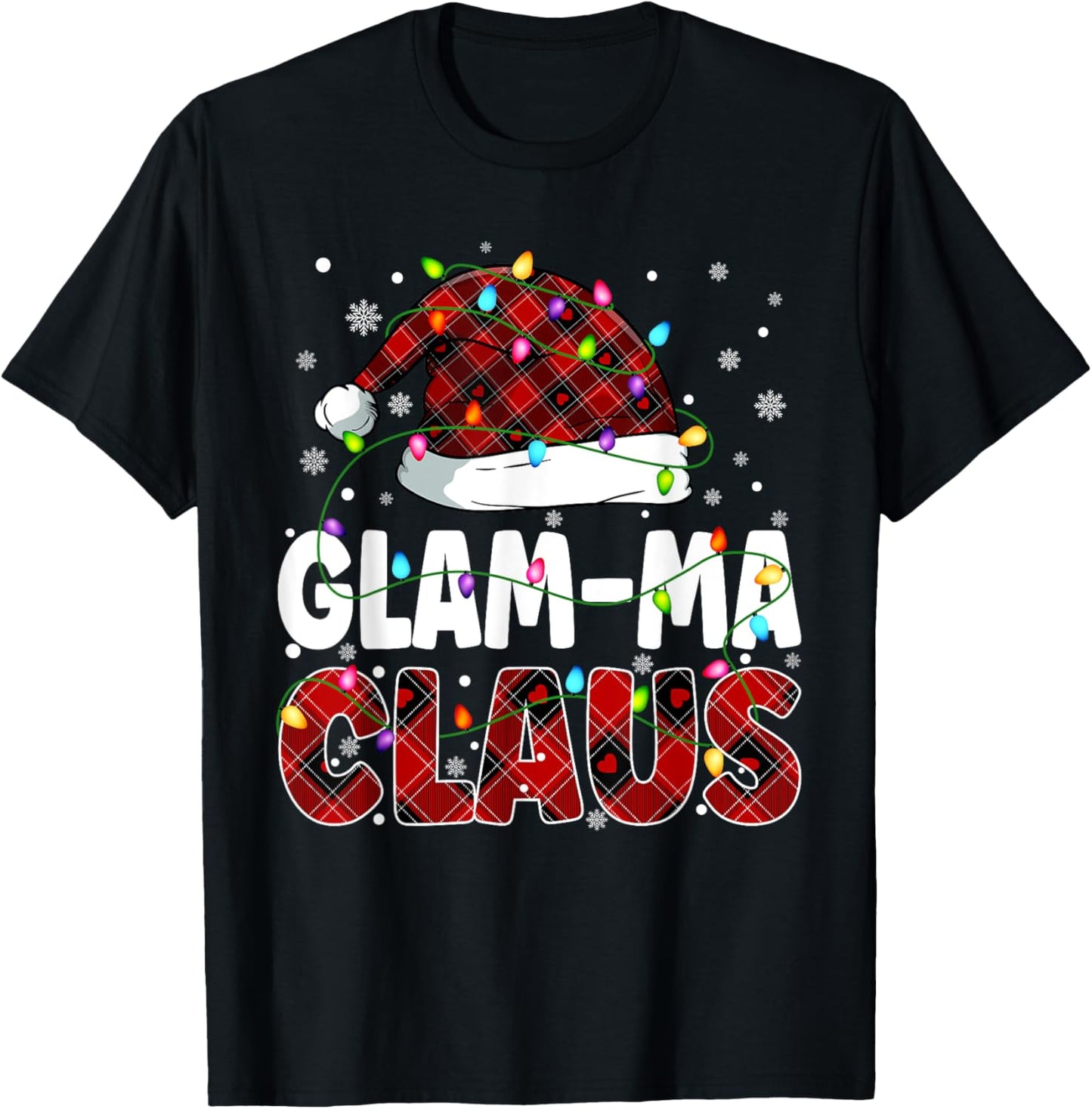 Glam ma Claus Merry Christmas Santa Hat Family Matching T-Shirt - T-Shirt | Black