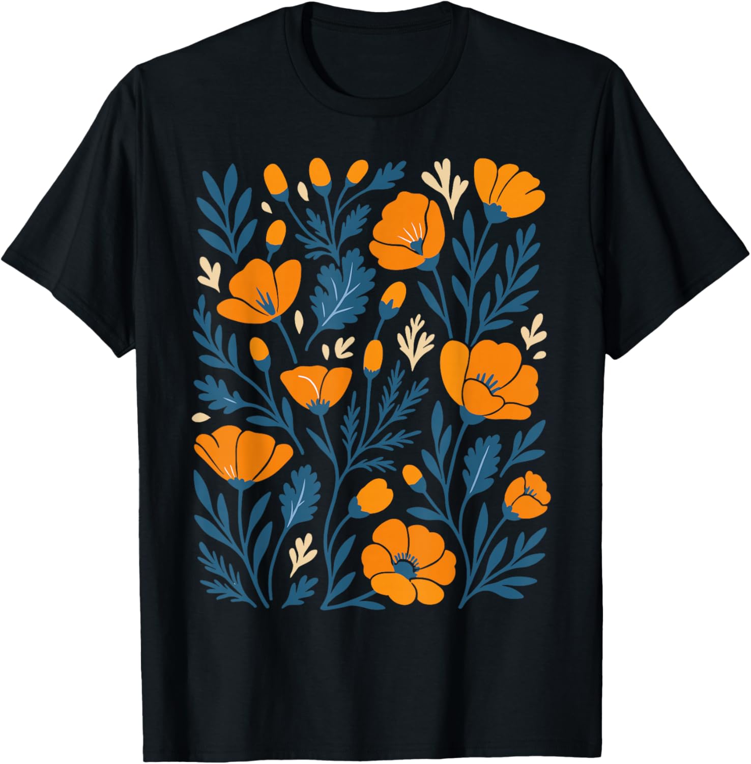 California Poppy Flower Botanical Garden T-Shirt - T-Shirt | Black