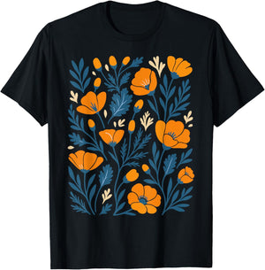 California Poppy Flower Botanical Garden T-Shirt - T-Shirt | Black