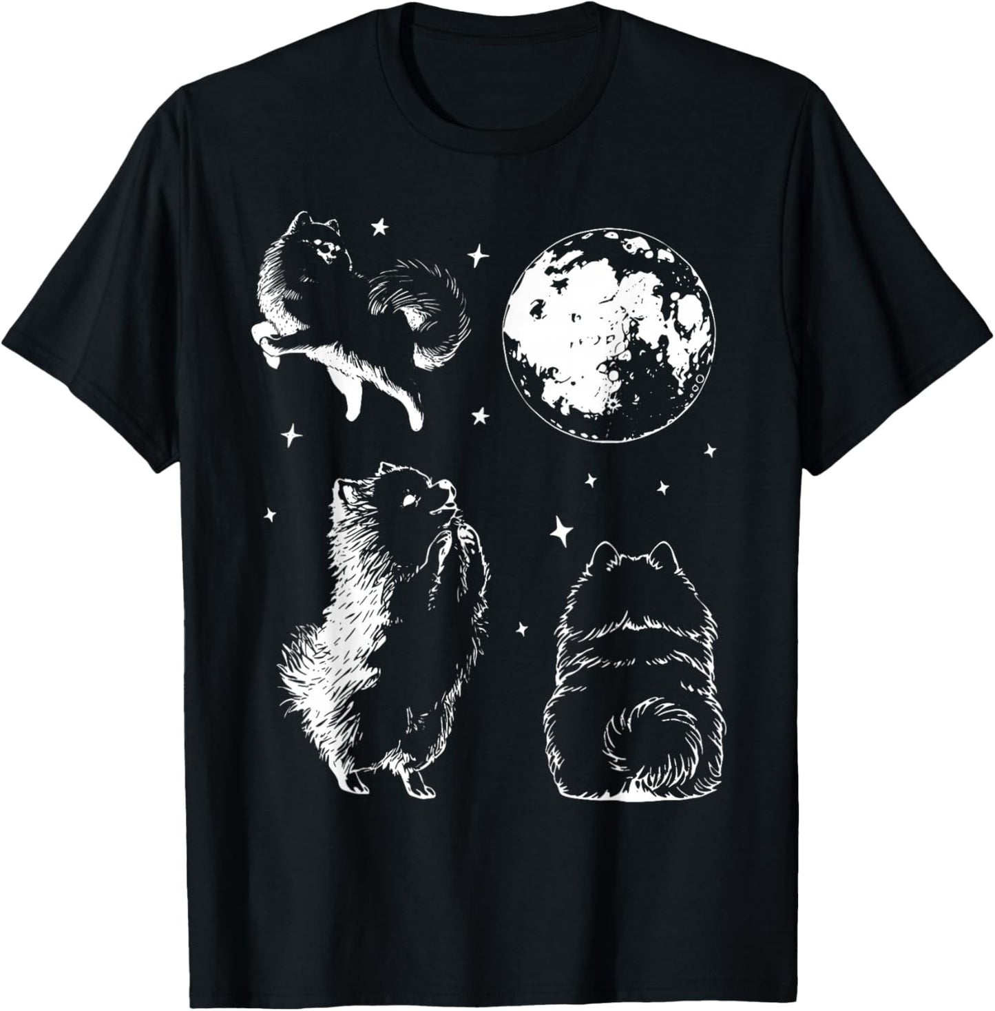 Vintage Three Pomeranian Dog Howling at The Moon Pet Lover T-Shirt - T-Shirt | Black
