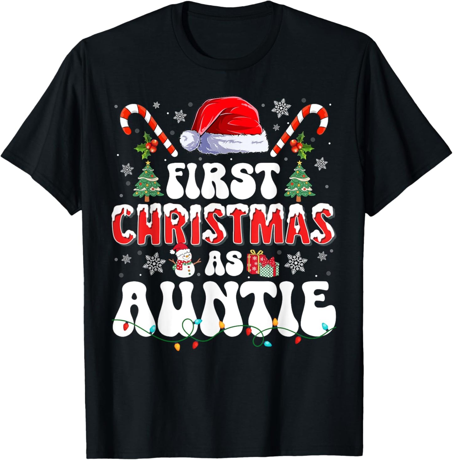 First Christmas As Auntie New Auntie Matching Family Pajamas T-Shirt - T-Shirt | Black