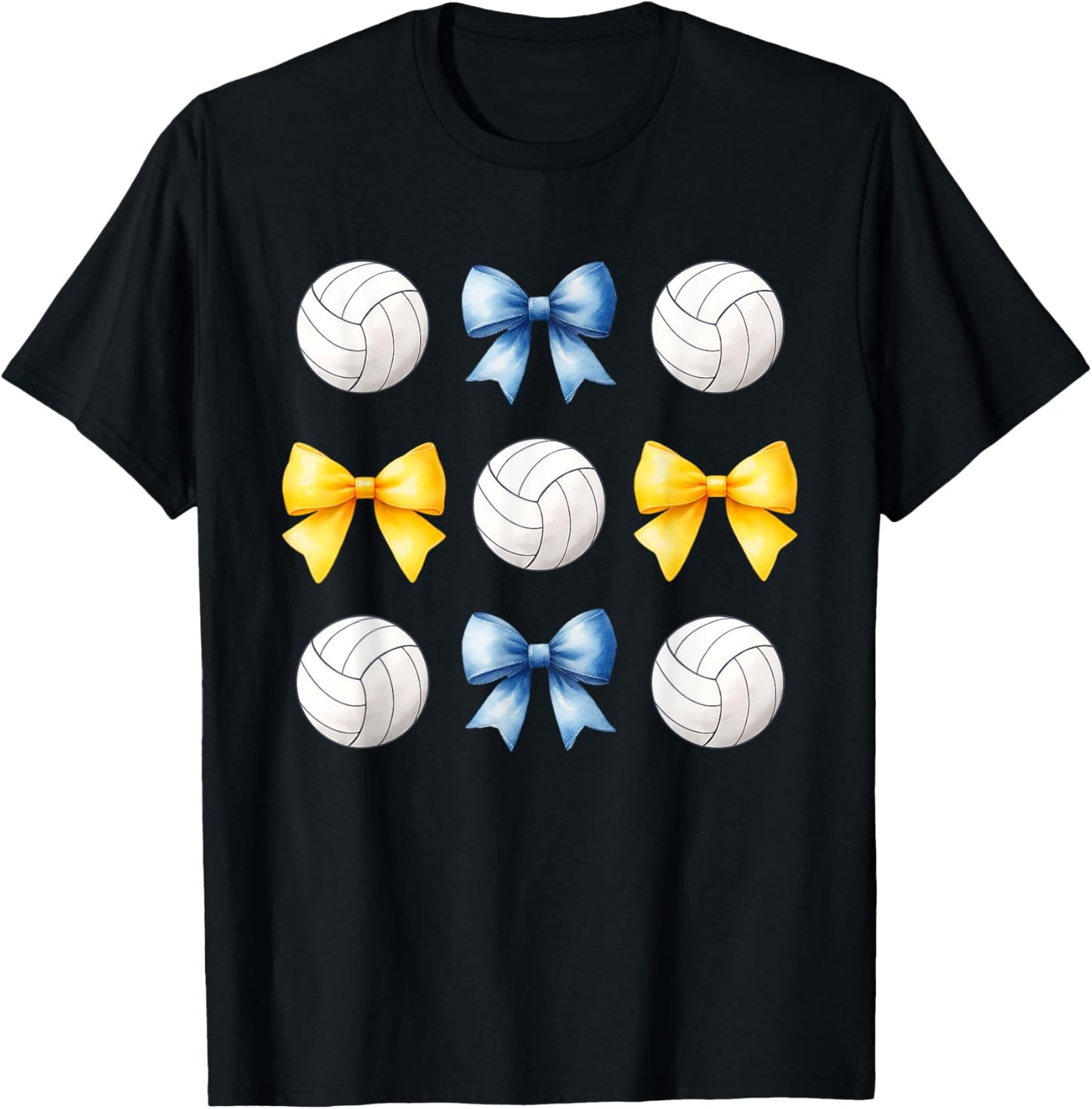 Volleyballs & Blue & Yellow Gold Bows Volleyball Team Player T-Shirt - T-Shirt | Black