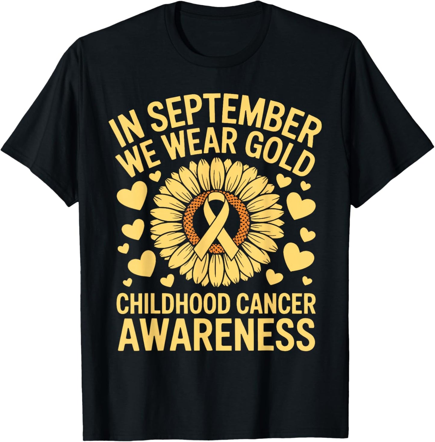 Flower in September We Wear Gold Childhood Cancer Awareness T-Shirt - T-Shirt | Black