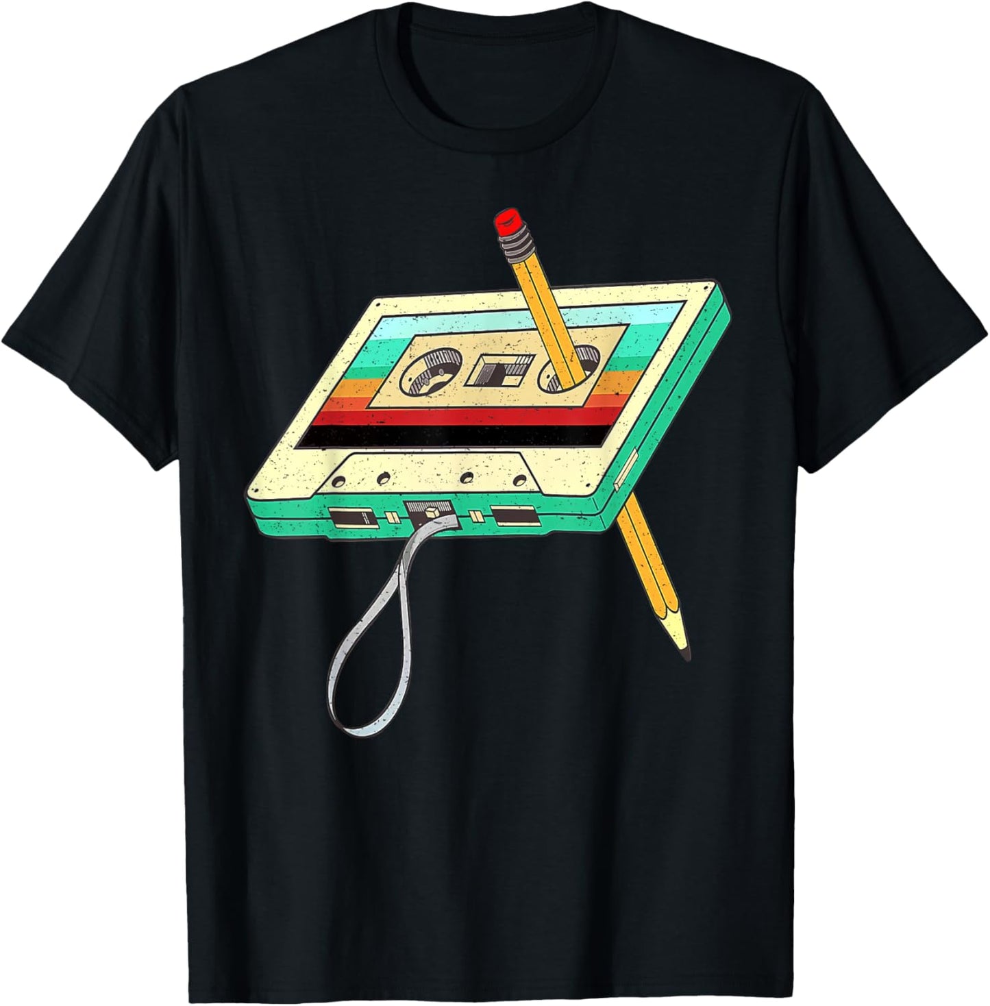 80s Cassette Tape Pencil 1980s Retro Vintage Throwback Music T-Shirt - T-Shirt | Black
