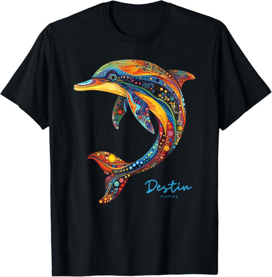 Destin Florida FL Beach Family Vacation Tropical Dolphin T-Shirt - T-Shirt | Black