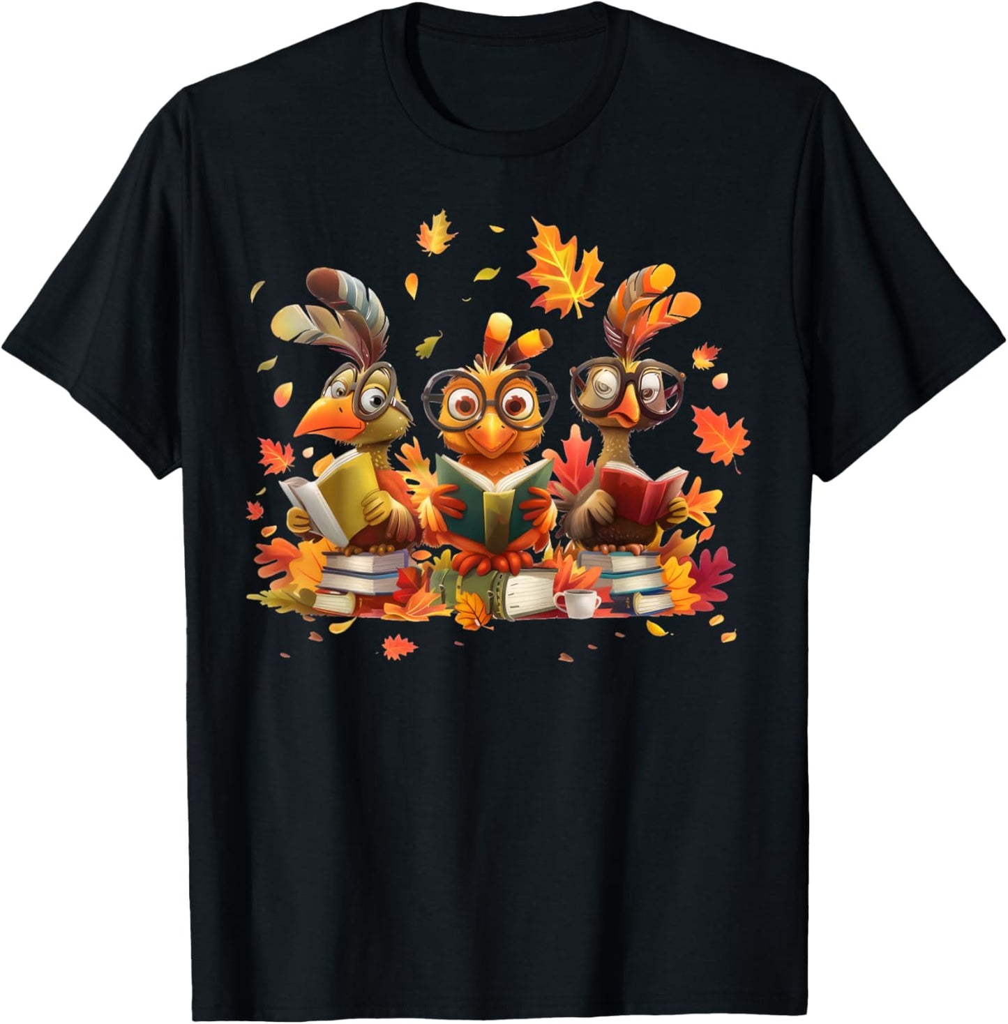 Turkey Glasses Reading Books Thanksgiving Bookworm Teacher T-Shirt - T-Shirt | Black