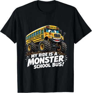 Monster School Bus Ride Funny Kids Big Wheel Truck Lover T-Shirt - T-Shirt | Black