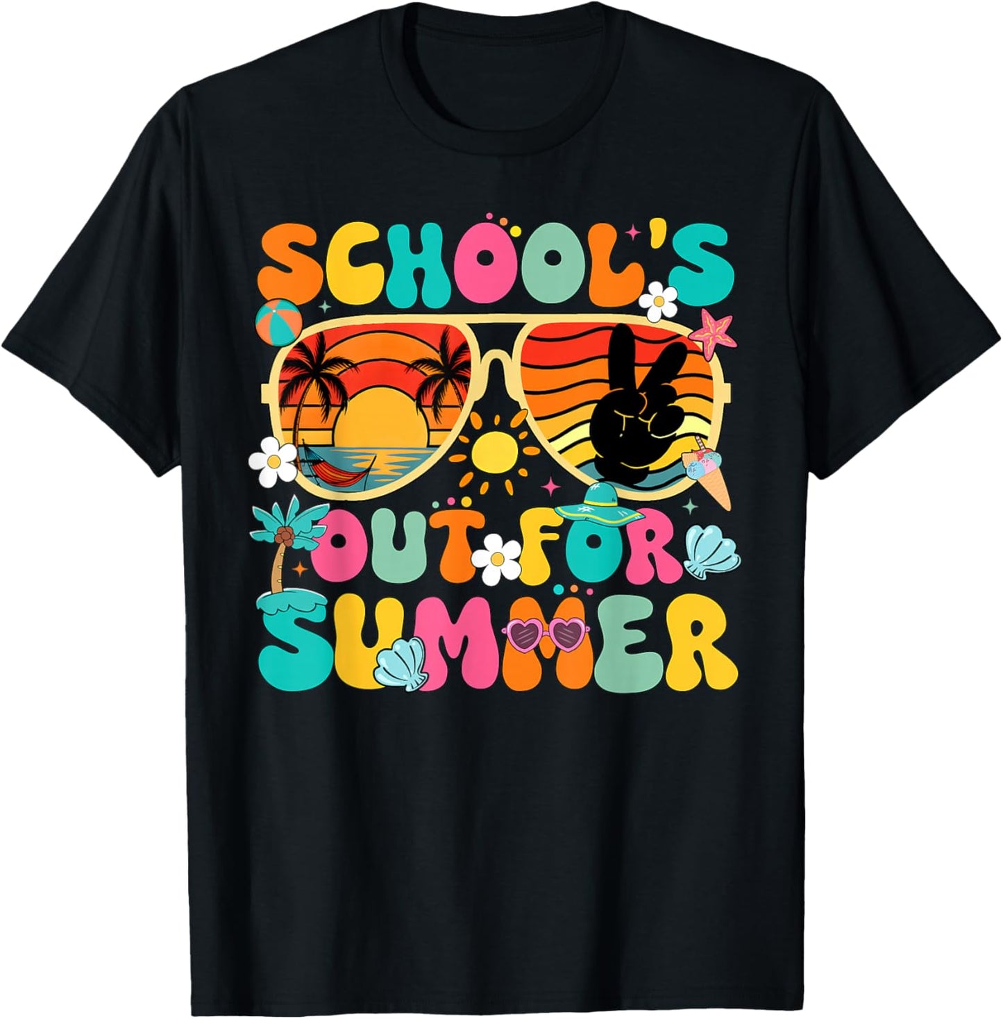 Schools Out for Summer Groovy Last Day of School Teacher T-Shirt - T-Shirt | Black