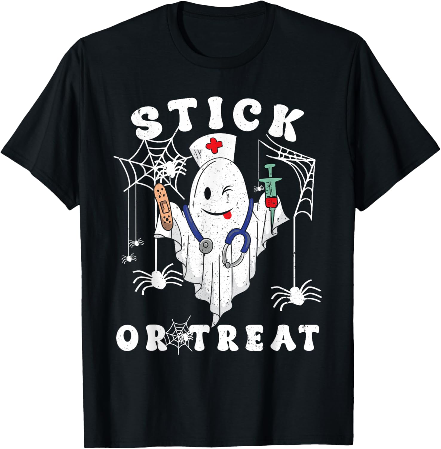 Stick or Treat Nurse Spooky Nurse Costume Funny Halloween T-Shirt - T-Shirt | Black