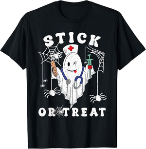 Stick or Treat Nurse Spooky Nurse Costume Funny Halloween T-Shirt - T-Shirt | Black