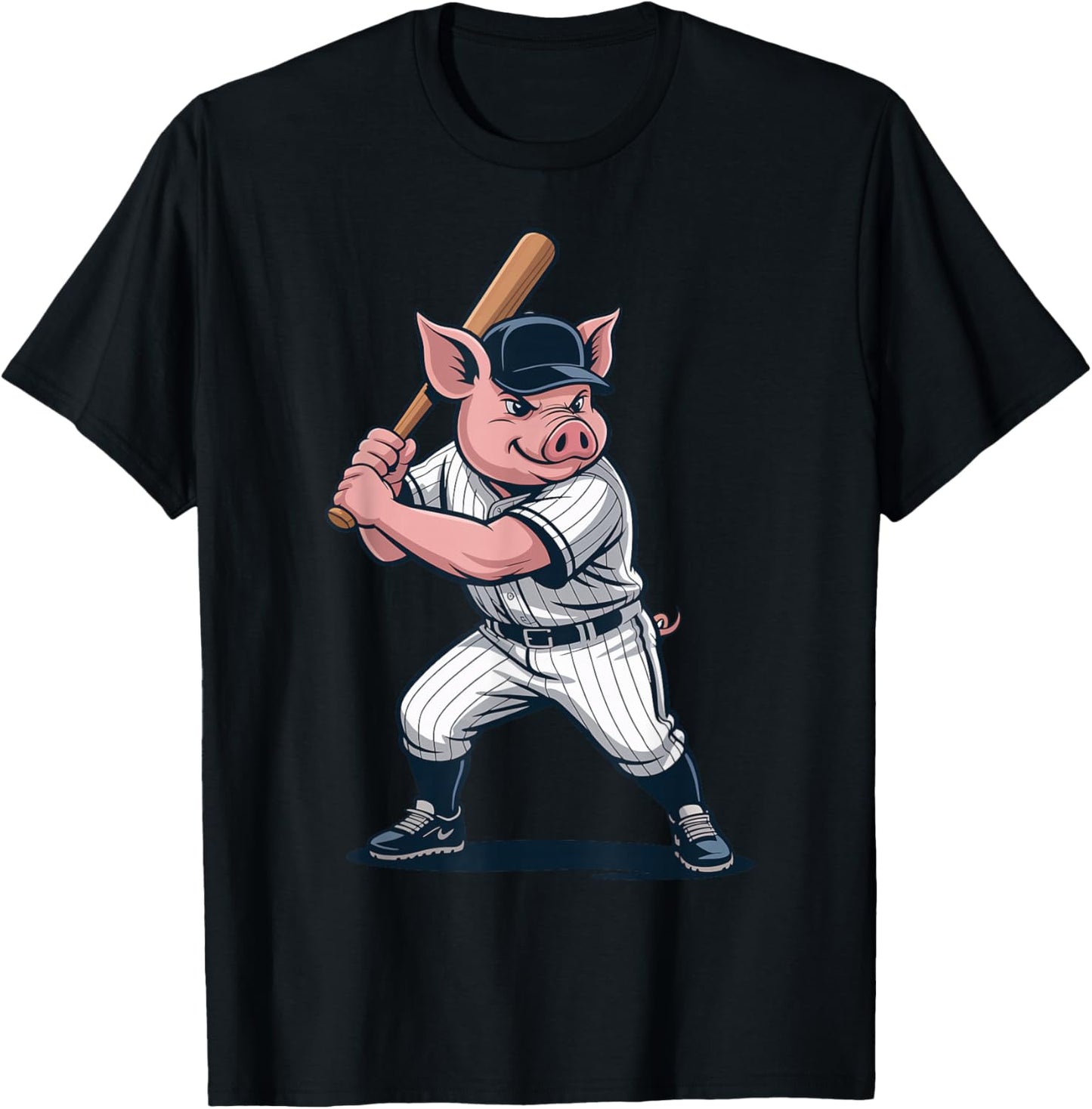 Funny Pig Playing Baseball Artwork Vintage Animal Baseballer T-Shirt - T-Shirt | Black
