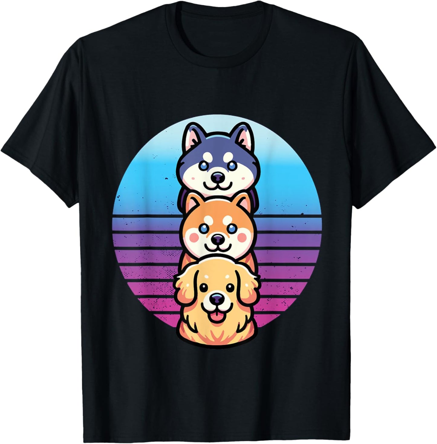 Husky Shiba Inu golden retriever dog cute stacked pet animal Men Women Kids T-Shirt - T-Shirt | Black