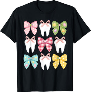 Cute Easter Bow Teeth Dental Squad Dentist Hygienist T-Shirt - T-Shirt | Black