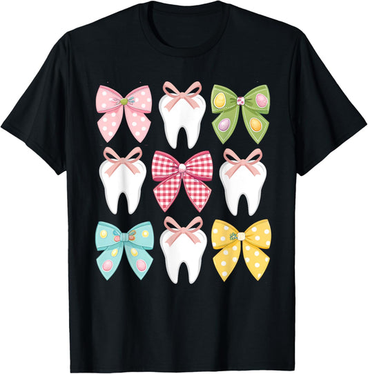 Cute Easter Bow Teeth Dental Squad Dentist Hygienist T-Shirt - T-Shirt | Black