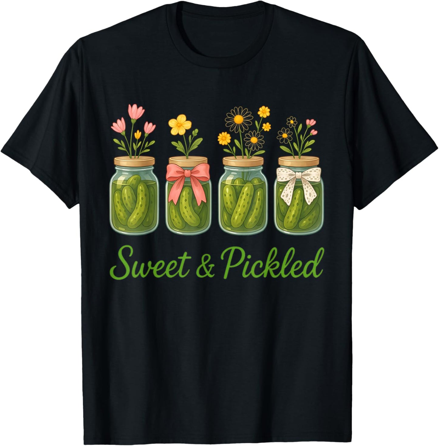 Vintage Canned Jar Pickles Wildflower Coquette Bow Women T-Shirt - T-Shirt | Black