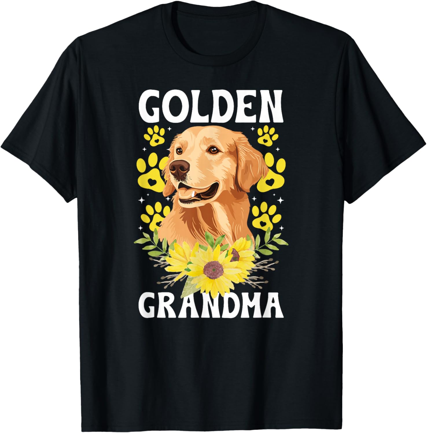 Golden Grandma of A Golden Retriever Grandma Sunflower T-Shirt - T-Shirt | Black