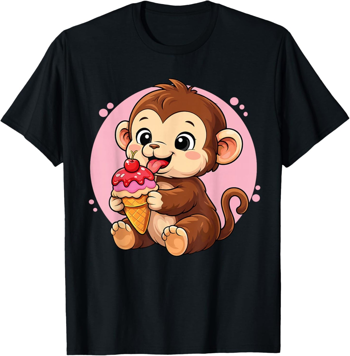Monkey Eating Ice Cream Graphic Boys Girls Monkey Lover T-Shirt - T-Shirt | Black