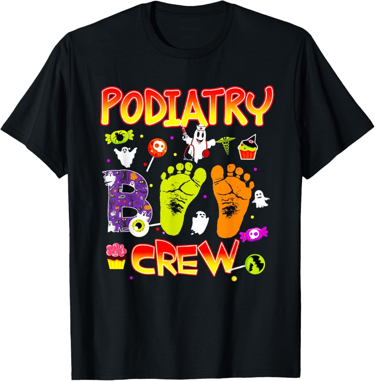 Podiatry Boo Crew Funny Ghost Footprint Halloween Spooky T-Shirt - T-Shirt | Black
