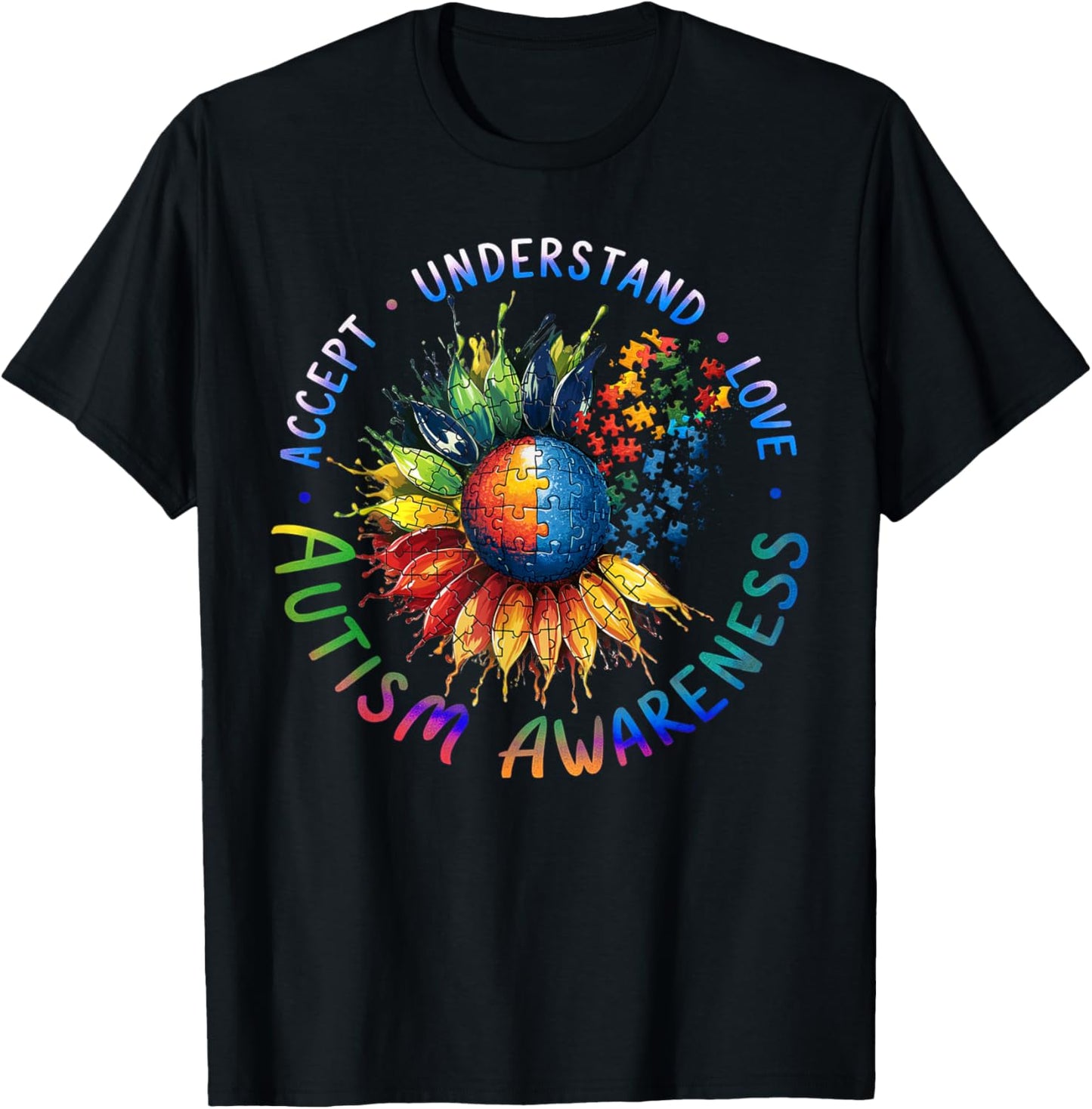 Autism Awareness Sunflower Men Women kids Autism Support T-Shirt - T-Shirt | Black