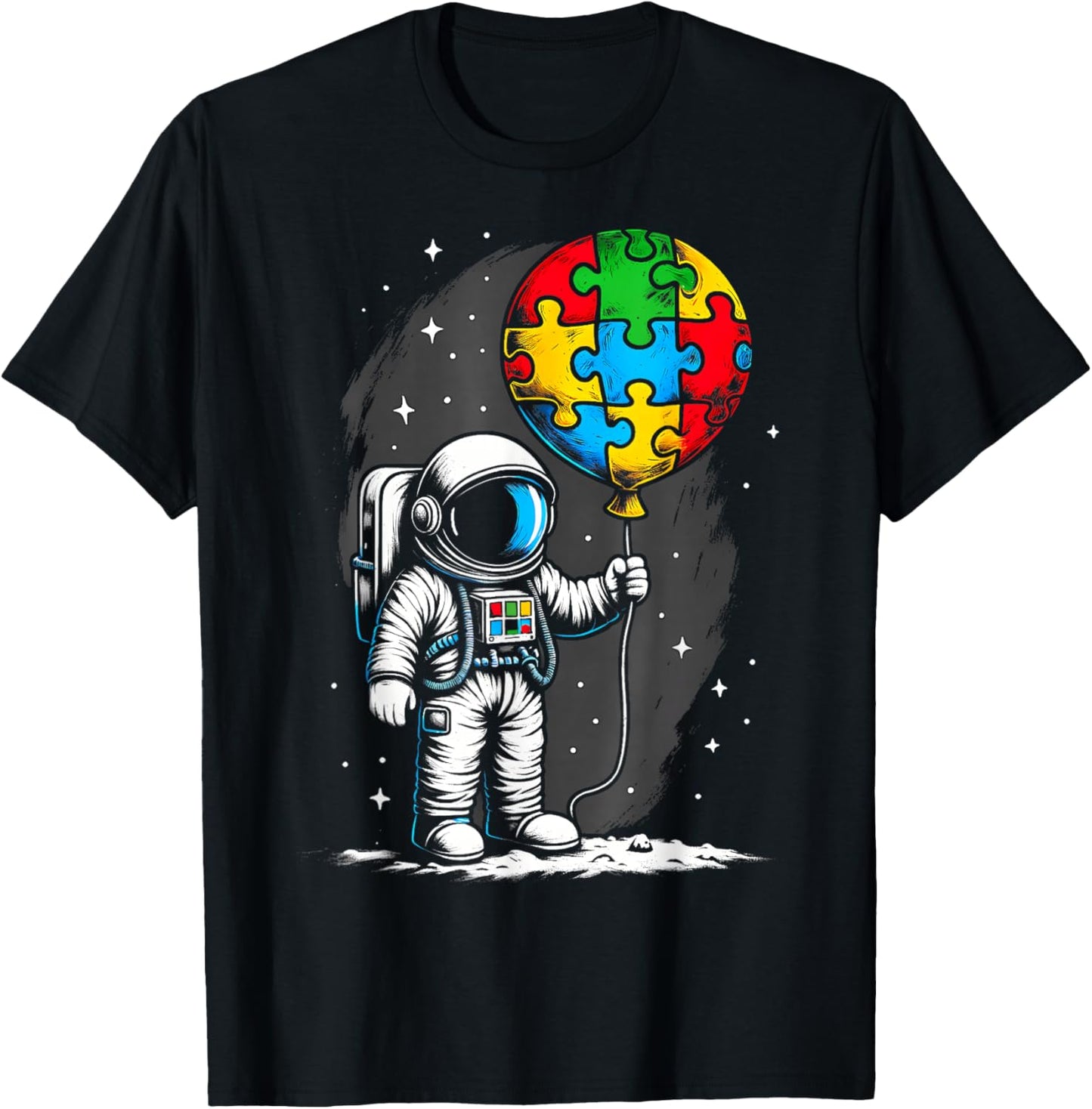 Astronaut Balloon Autism Awareness Space Autistic Kids Boys T-Shirt - T-Shirt | Black