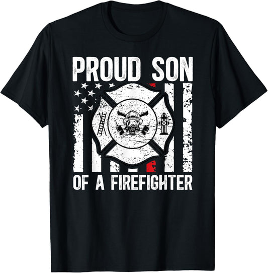 Proud Son Of A Firefighter Son Fireman Son Fire Son T-Shirt - T-Shirt | Black