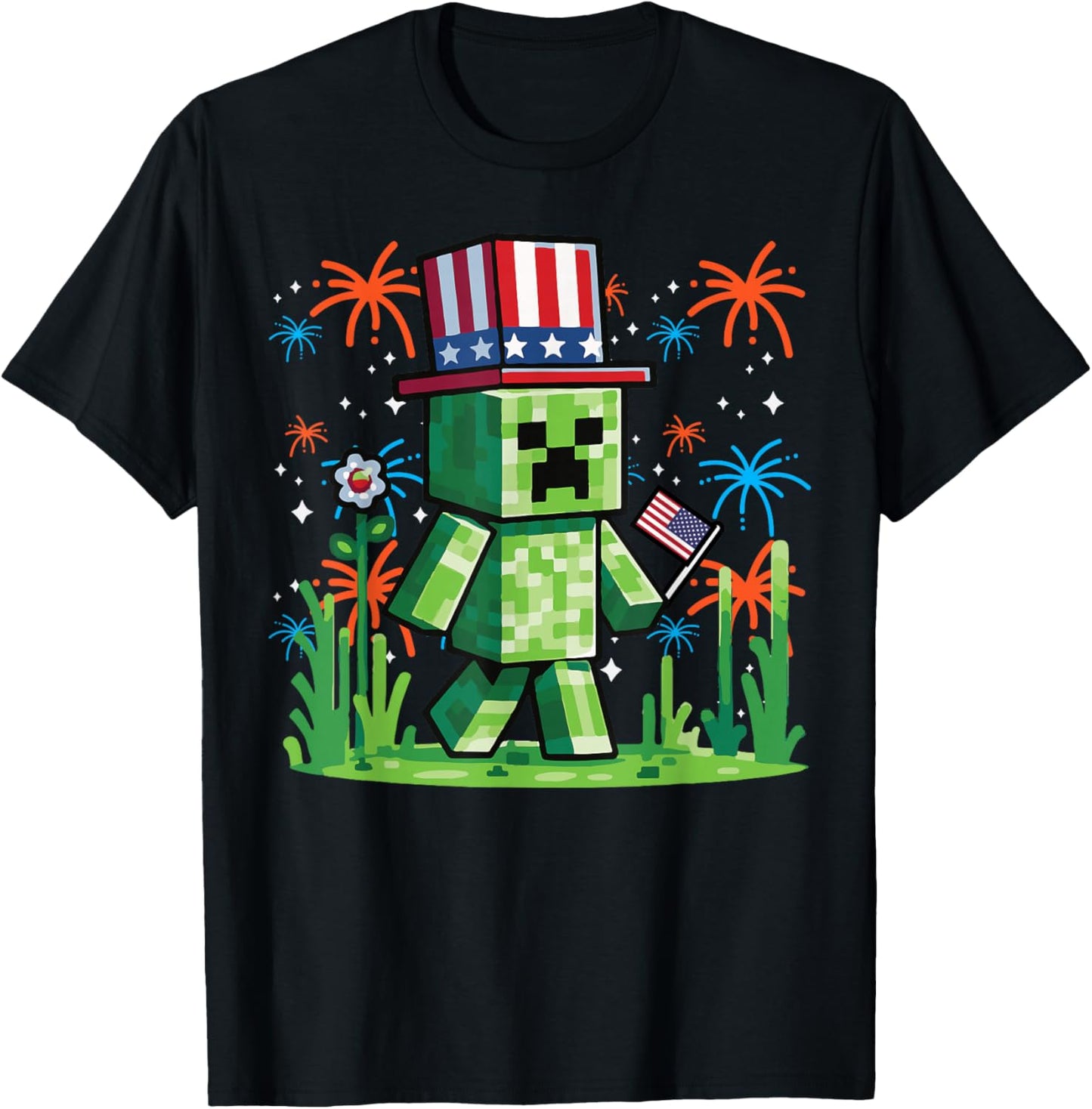 4th of July Gamer Pixel US Flag Gaming Patriotic Boys Kids T-Shirt - T-Shirt | Black