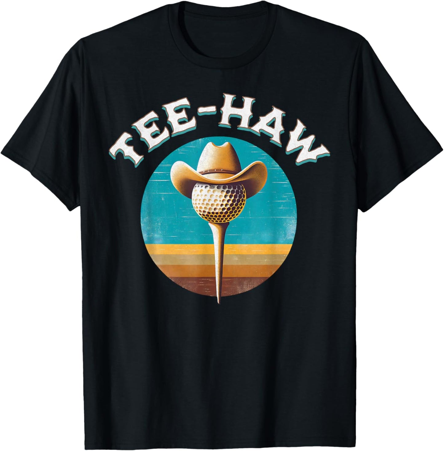 Western Haw Y'all Funny Golf Ball Cowboy Southern Retro T-Shirt - T-Shirt | Black