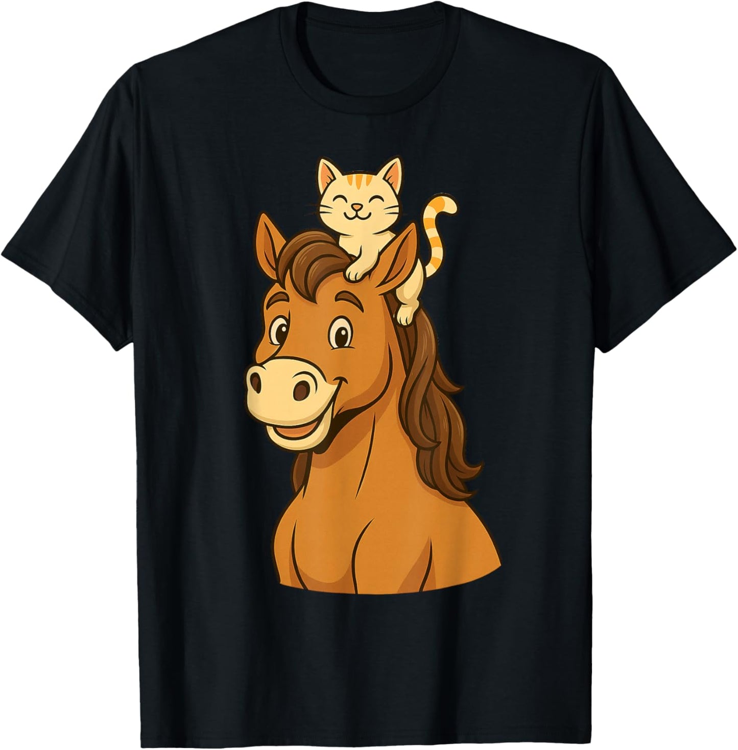 Cute Cat Riding Horse T-Shirt - T-Shirt | Black