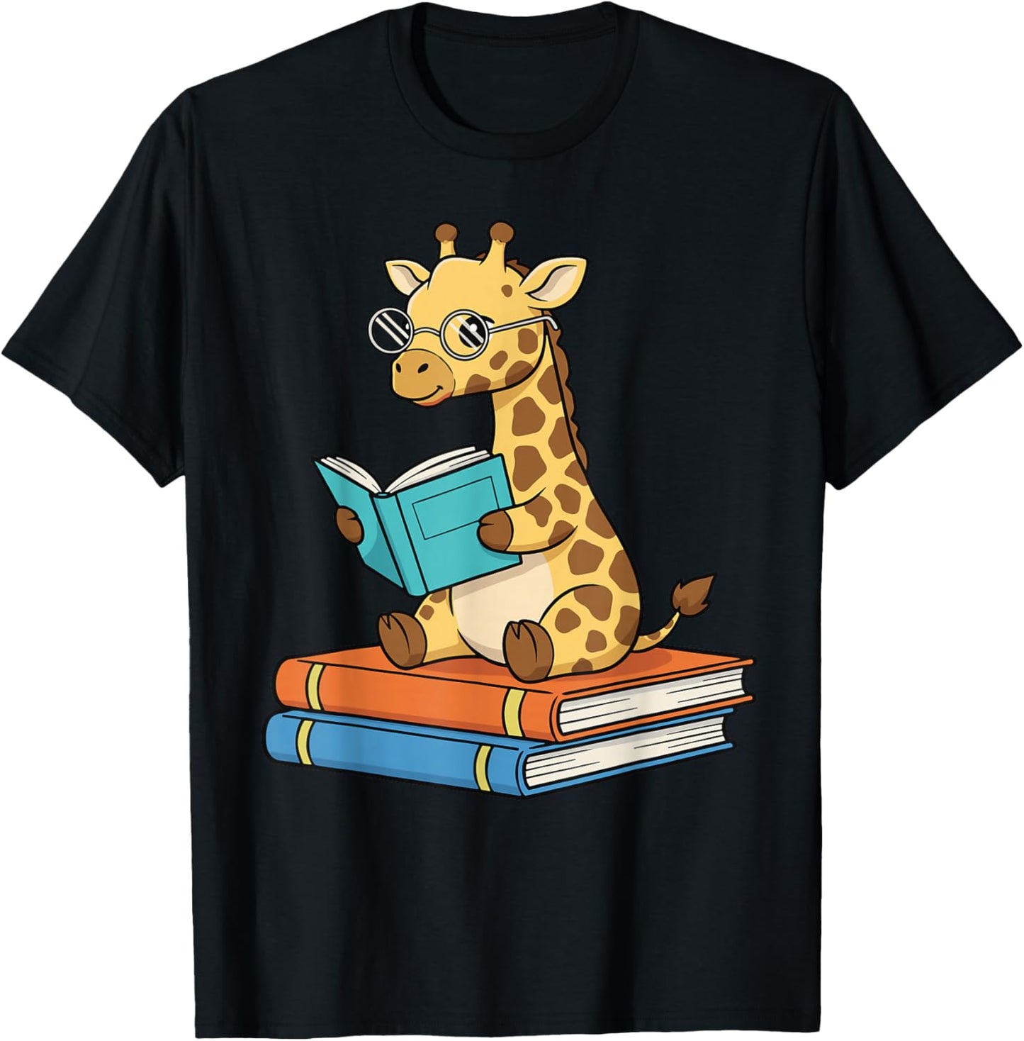 Reading Giraffe Funny Bookworm Safari Animal T-Shirt - T-Shirt | Black